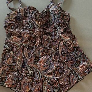 Orange and Brown Camisole Swim Top